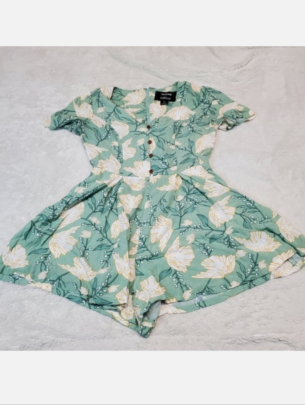Modcloth Green White Yellow Floral Boho Romantic Cottagecore Romper Women XS 4